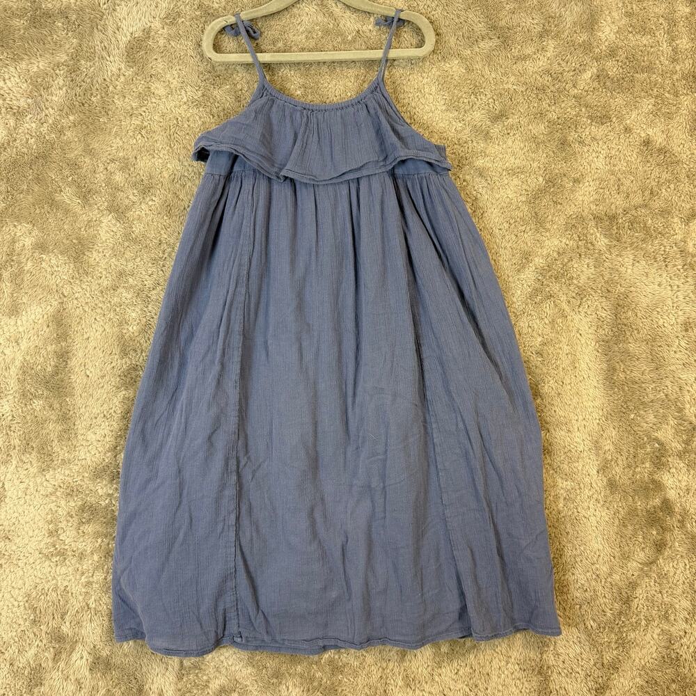 Monoprix Kids Midi Maxi Dress 5 Blue Muslin Cotton Tie Strap Summer Sundress